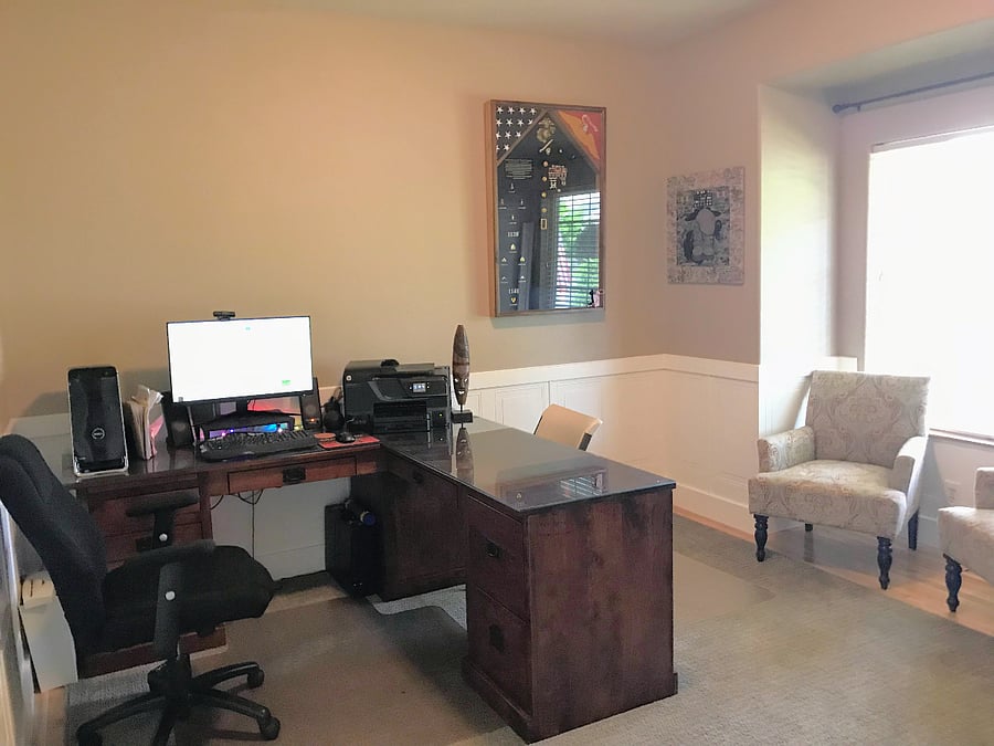 If a separate office is needed for privacy or focused attention, you'll have it here. Additional seating for possible guests.