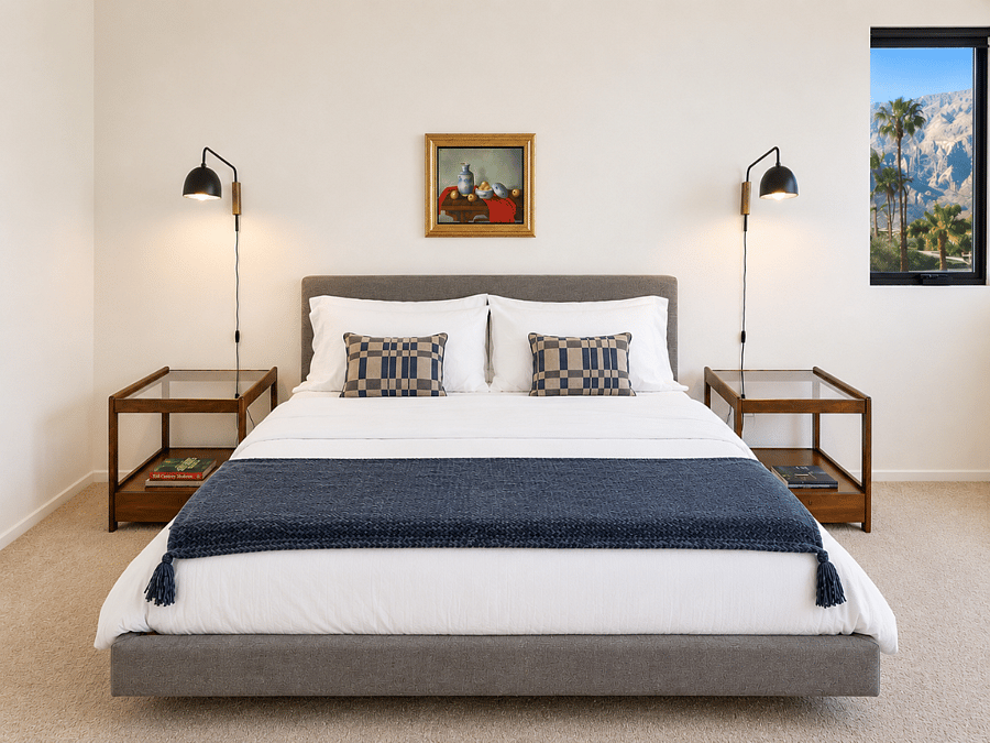 Primary bedroom with luxury linens
