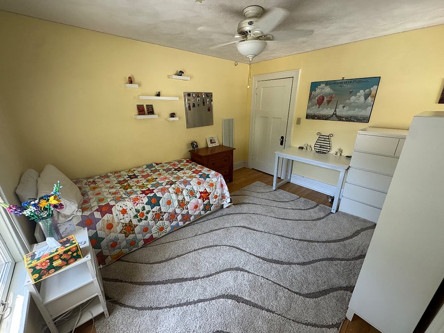 Second floor bedroom with twin bed; like all bedrooms it has its own heating and cooling.