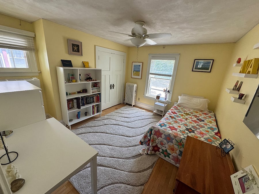 Second floor bedroom with twin bed; like all bedrooms it has its own heating and cooling.