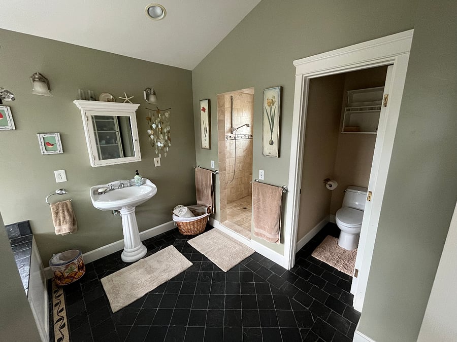 Master Bathroom with very large shower with 2 shower heads.