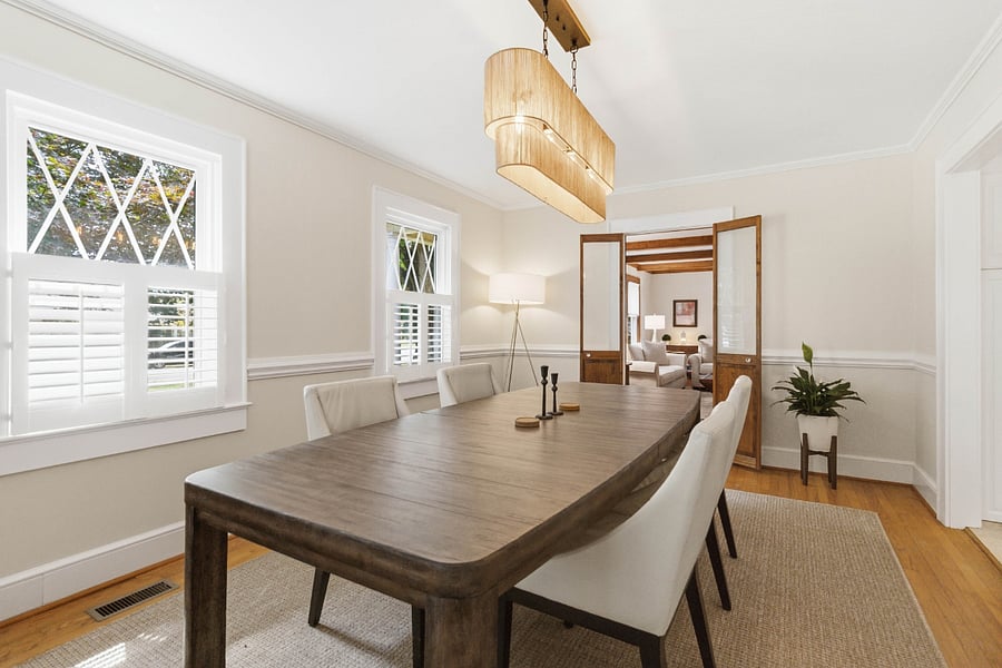 Dining room seats six.
