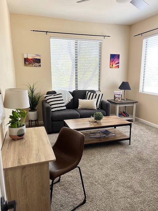 Den with full-size pull-out sofa that can serve as a third sleeping area or private home office.