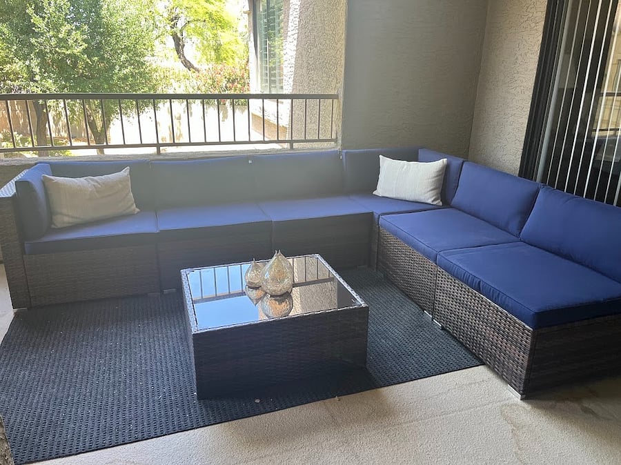 Large patio with a comfortable sectional.