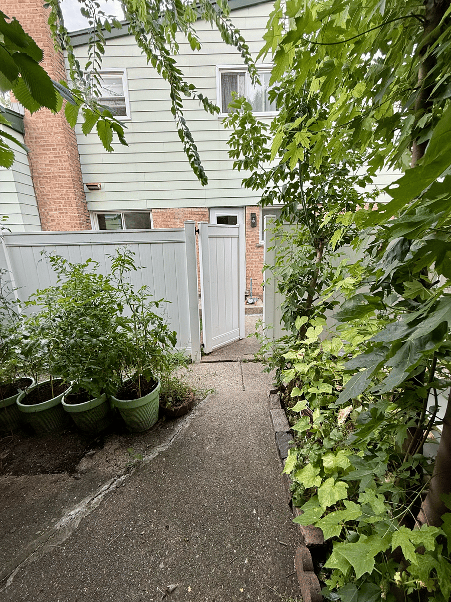 Front yard with space to sit
