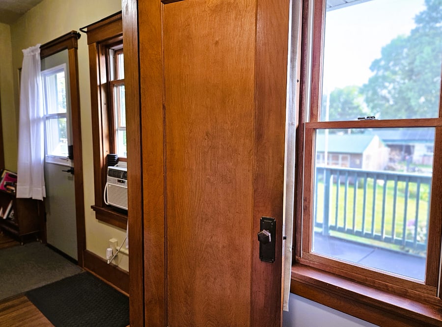 Inside landing and North windows viewed from Bathroom