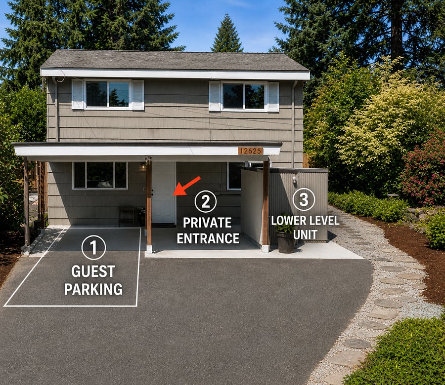 Easy self check-in with a dedicated parking space (under carport) just steps from your private entrance.