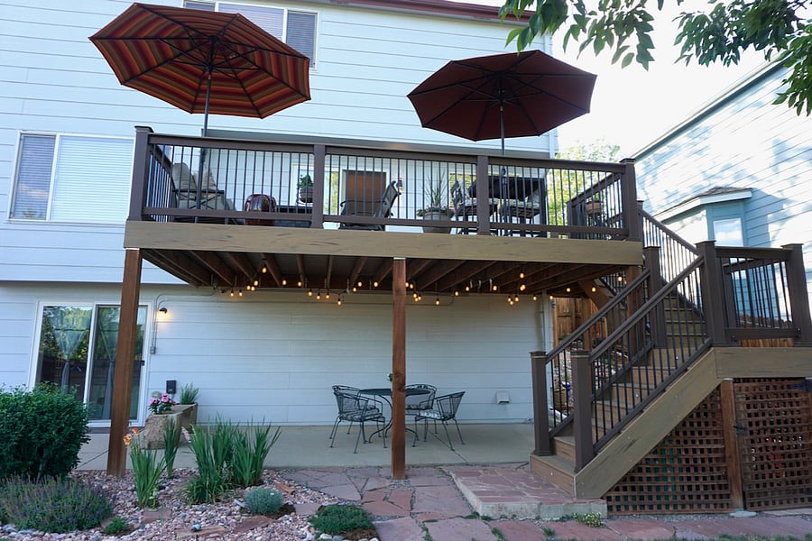 Deck and patio below