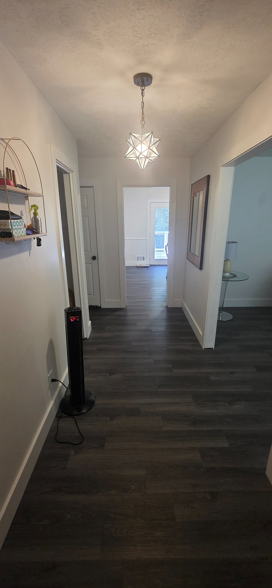 Main walkway into foyer, storage for shoes and jackets and keys on the wall