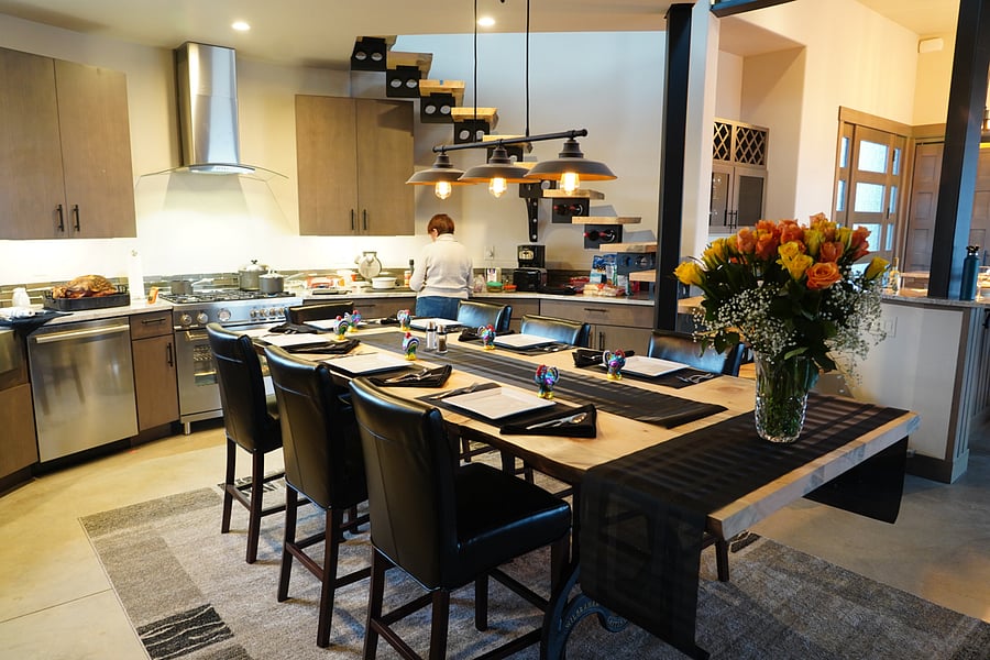 Dinning table can sit up to ten.