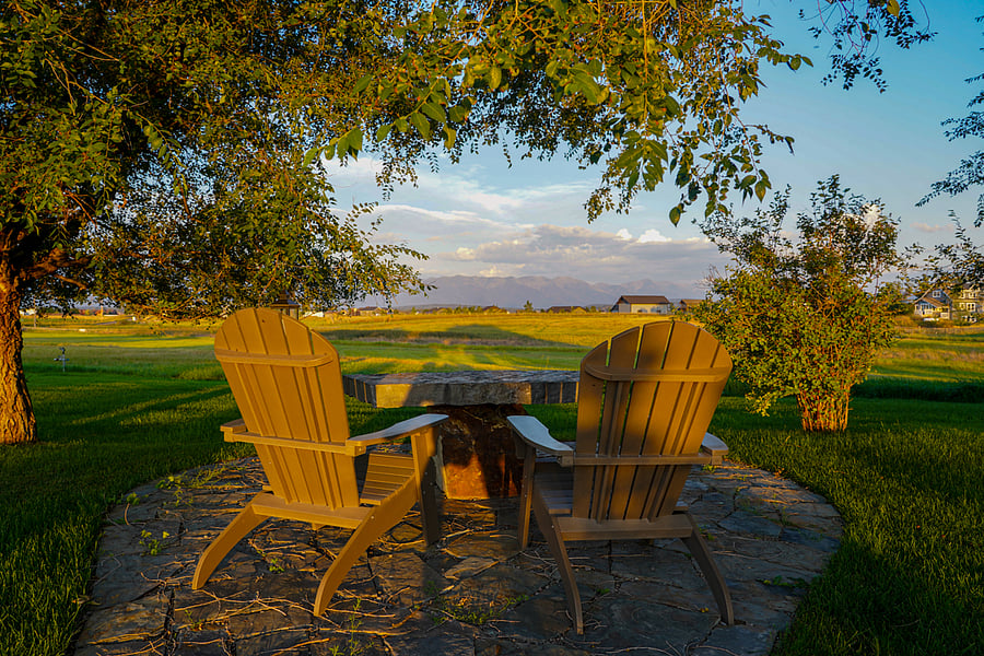 Rock table with view of Rocky Mountains.