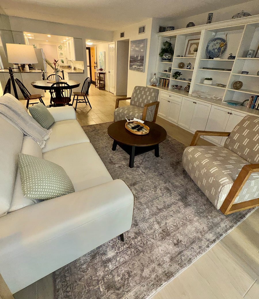 Kick back after a day at the beach in this inviting waterfront retreat.