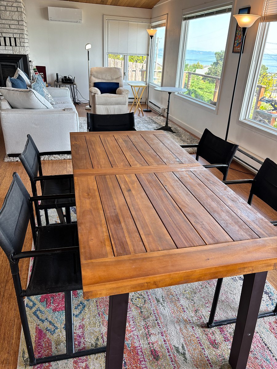 Dining table with view windows, seats 6.  