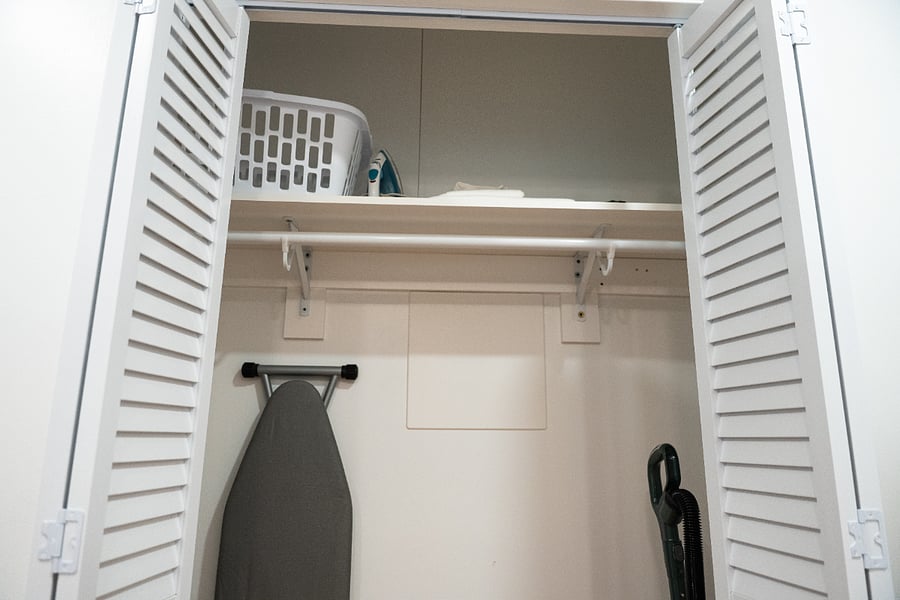 Large Closet; hangers, iron and ironing board and vacuum included