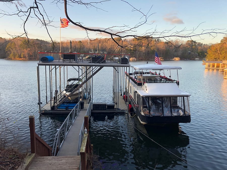Over-sized double slip dock with a huge 32' x 32' top Sundeck that is 20 feet above the water for great views.