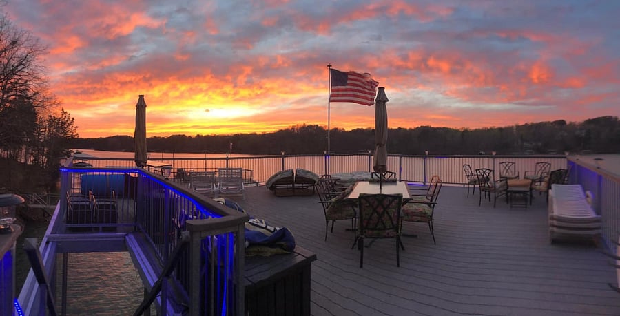 32' x 32' sundeck on dock with Beautiful sunset views