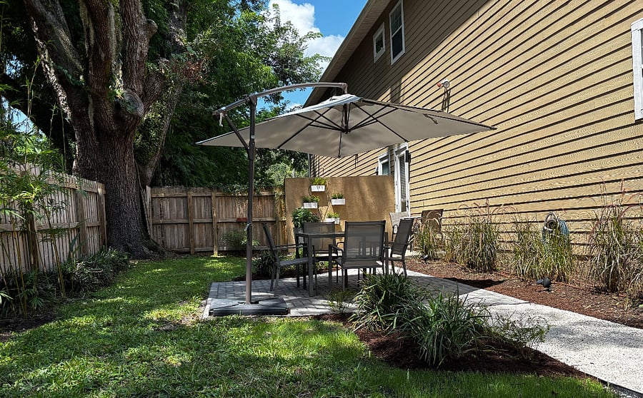Private fenced backyard