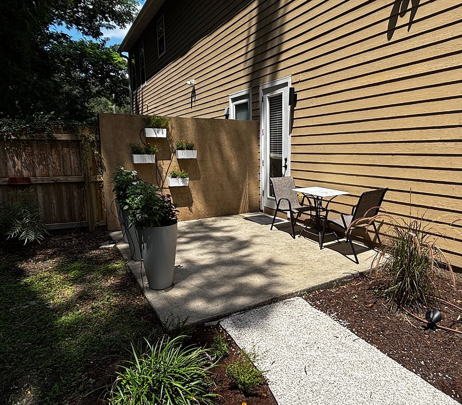 Private fenced backyard