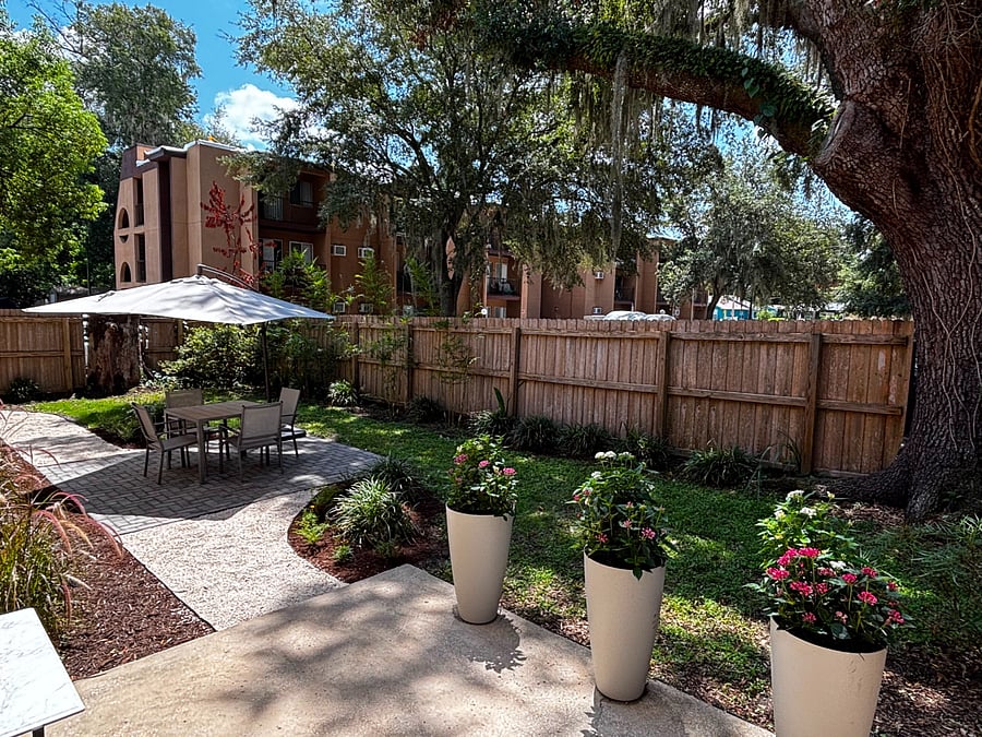 Private fenced backyard