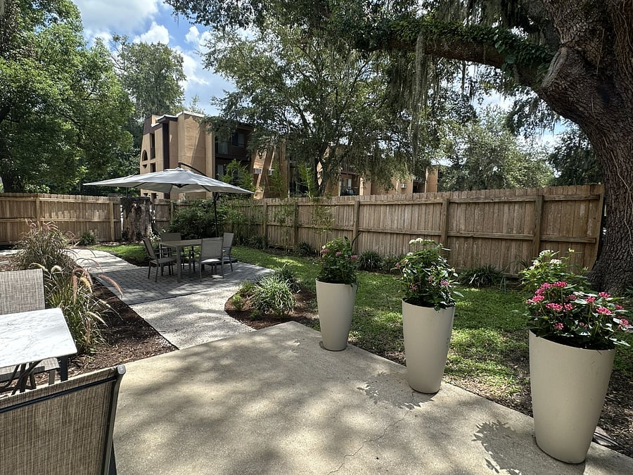 Private fenced backyard