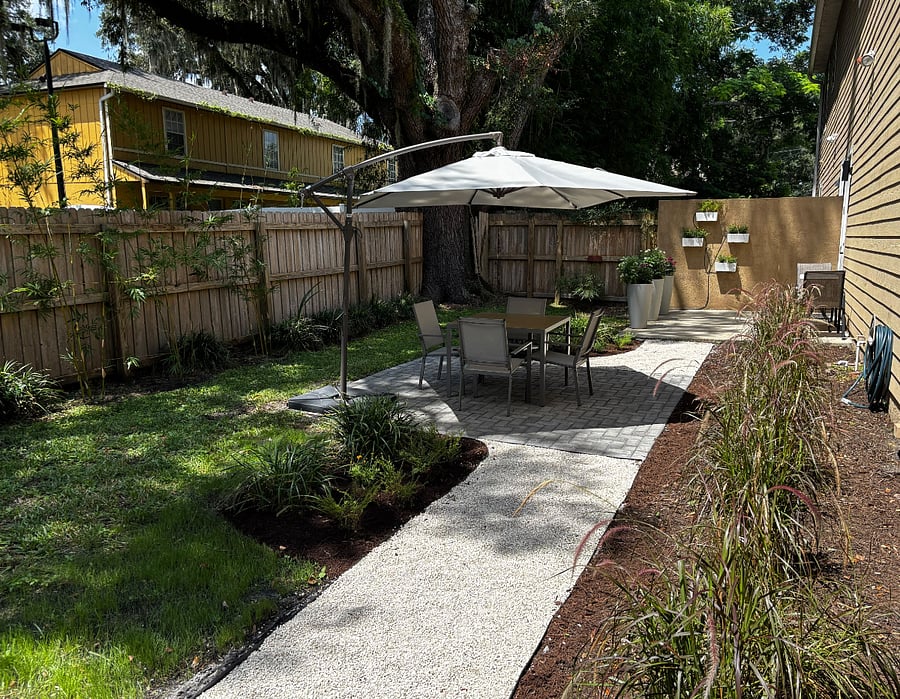 Private fenced backyard