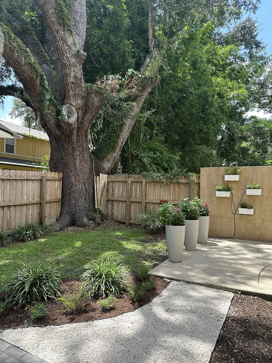 Private fenced backyard