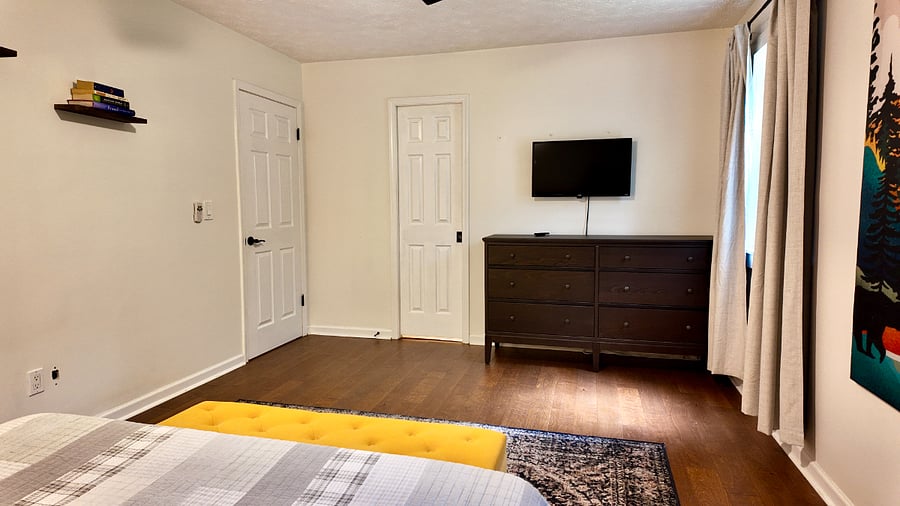 Bathroom connects to master but can be closed off with pocket doors