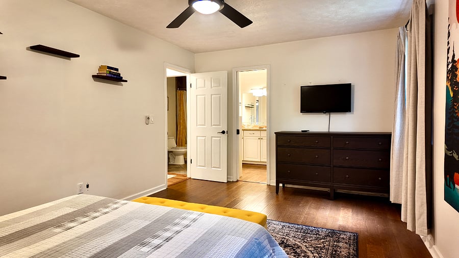 Bathroom connects to master but can be closed off with pocket doors