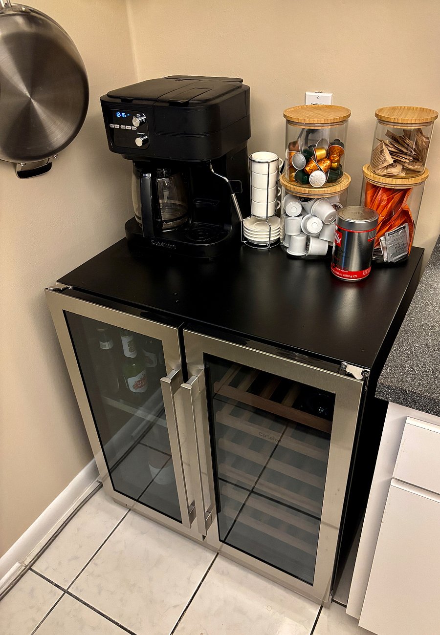 Coffee Station with three options; Nespresso original, K cup, or drip coffee