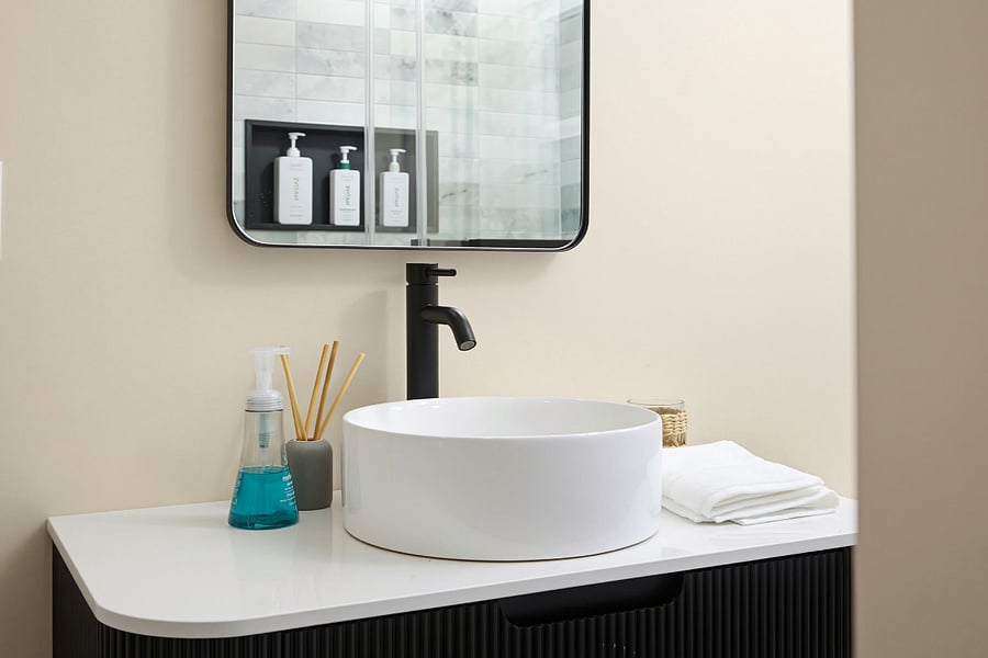 Fully remodeled guest bathroom with floating sink (Pic 3)