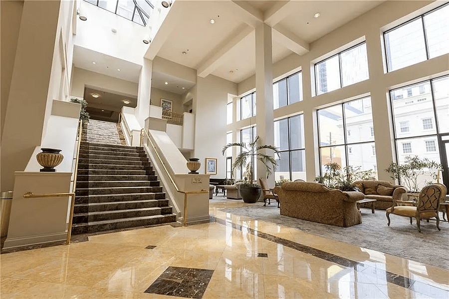 Elegant lobby with luxury hotel-style arrival experience.