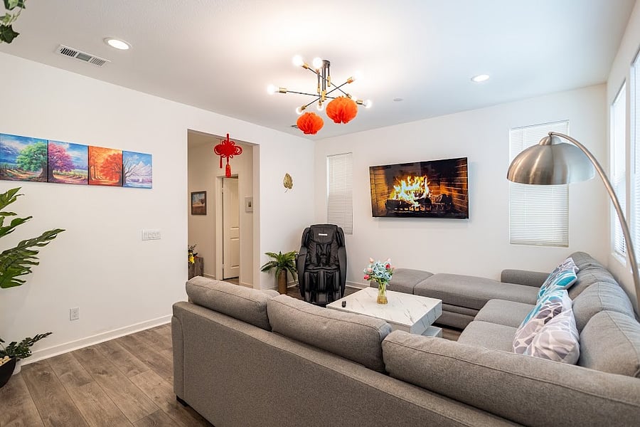 living room with premium full-body massage chair