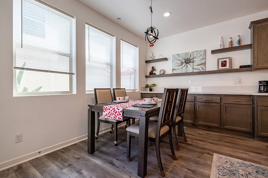 shared dining area, Enjoy home-cooked meals together at the dining table with seating up to 6 people.