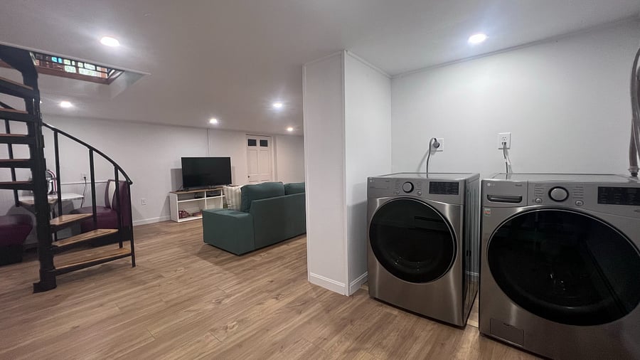New laundry appliances in basement