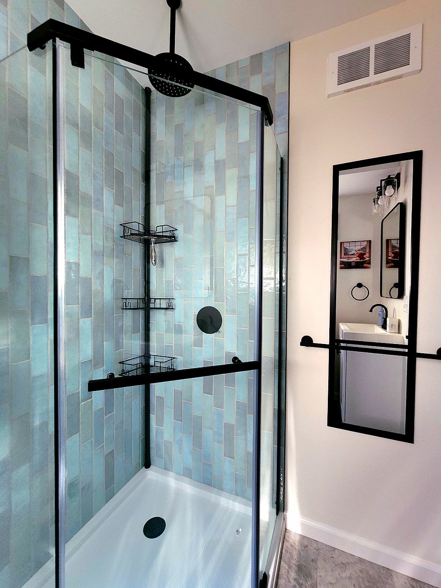 Custom tile shower with glass enclosure!