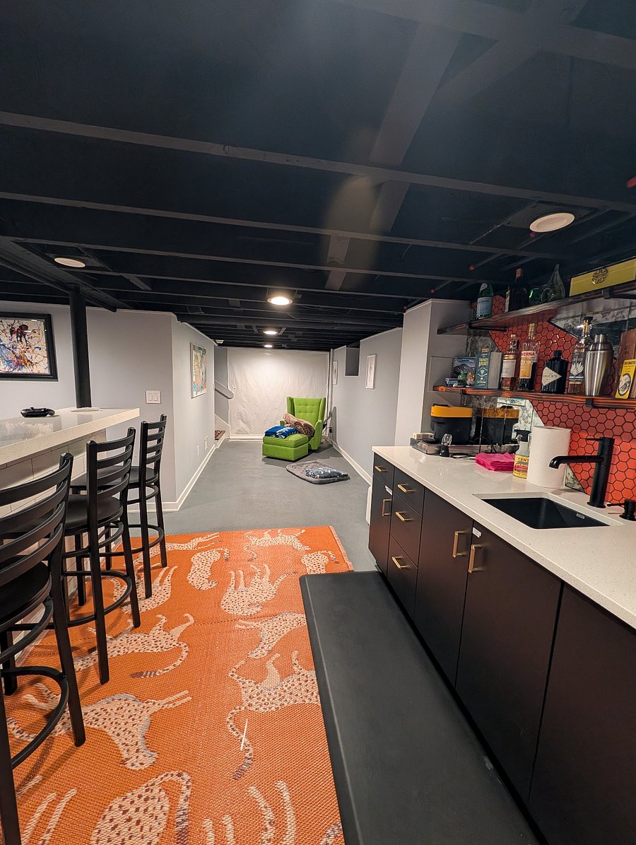 Shared basement, great for work, or watching shows at night.
