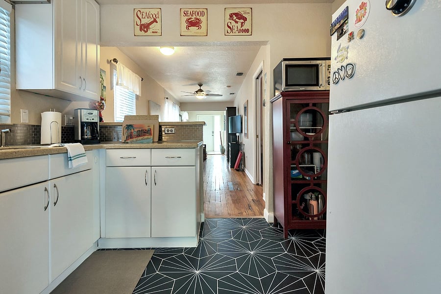 Kitchen counter and sink with plenty of prep space.Recently updated kitchen, fully equipped for everyday cooking.