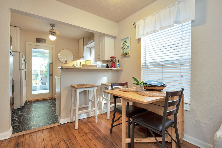 Kitchen table that doubles as a workspace.