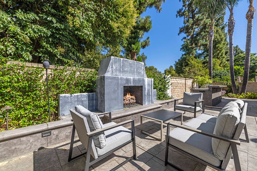 Outdoor fireplace and seating