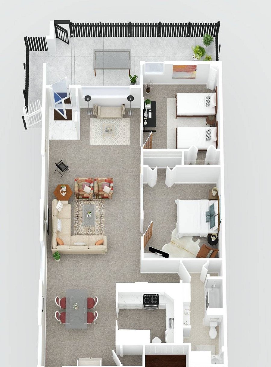 3-d Floor plan all on one level 1650 SF