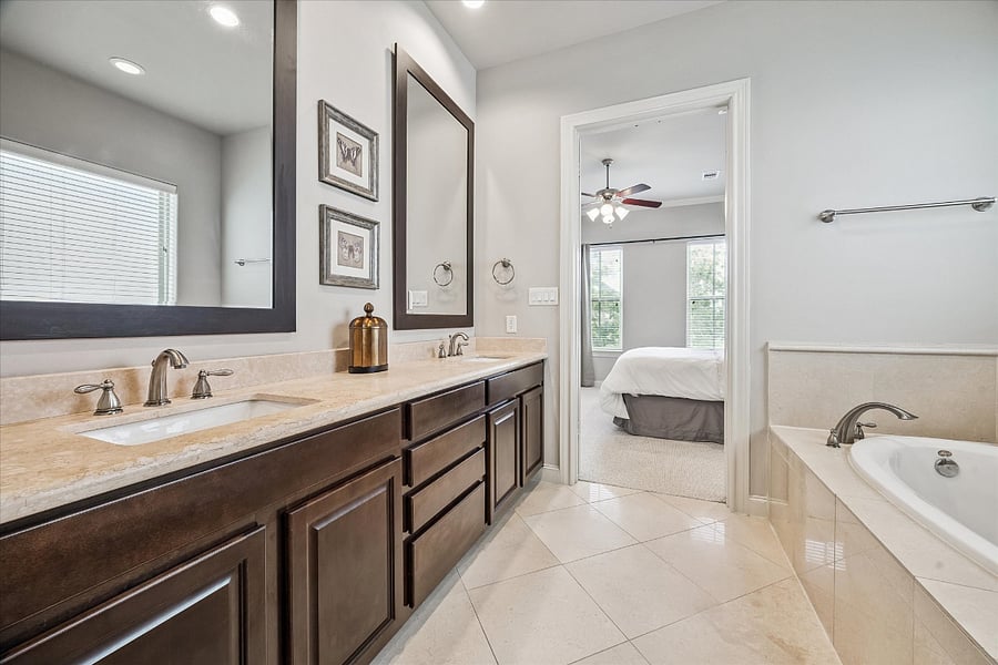 Primary bath, dual vanities. 