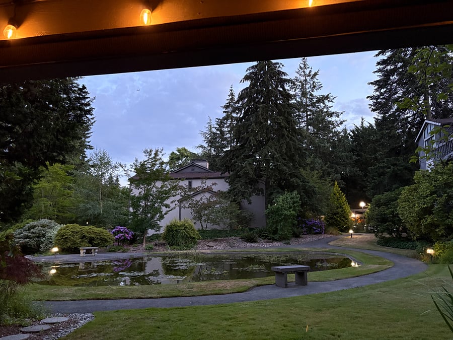 Evening is one of my favorite times to enjoy the patio. The landscaped grounds are peaceful, and the walking paths are beautifully lit after dark