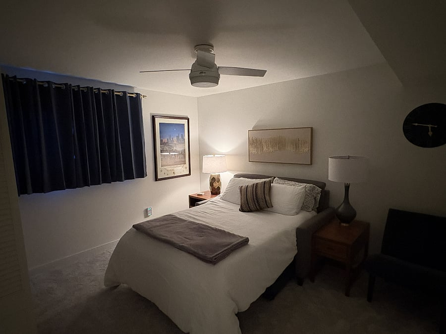 Need a nap after a night shift or long day? The room-darkening curtains and new double-pane windows create a quiet, restful space any time of day.