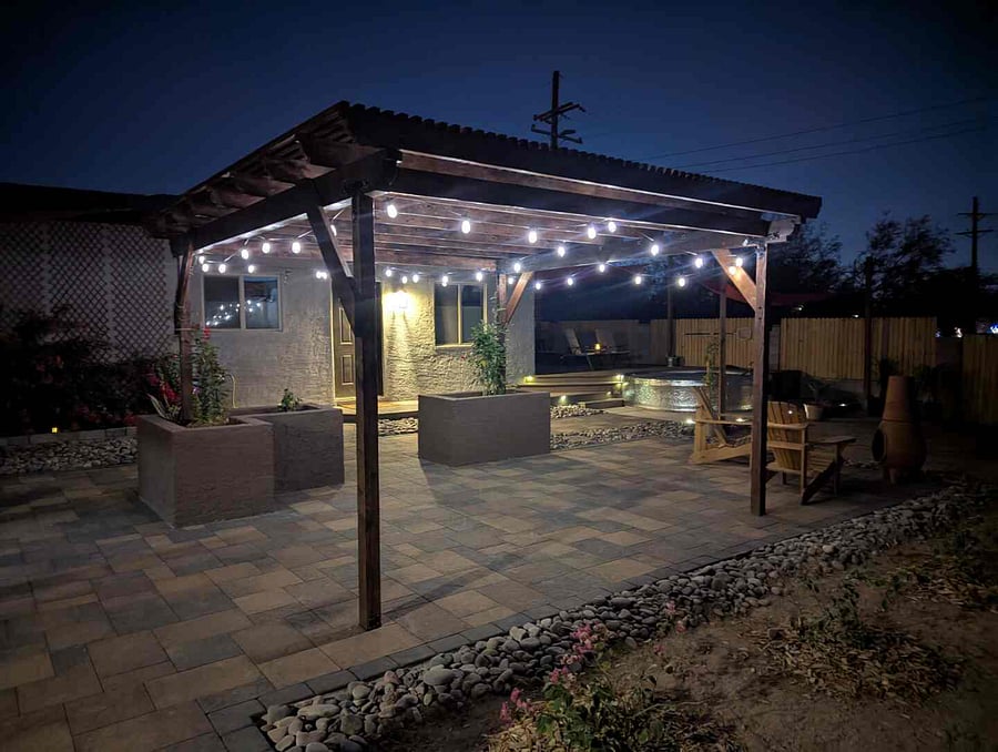 Exterior pergola, with full 4-person metal dining table (not pictured)