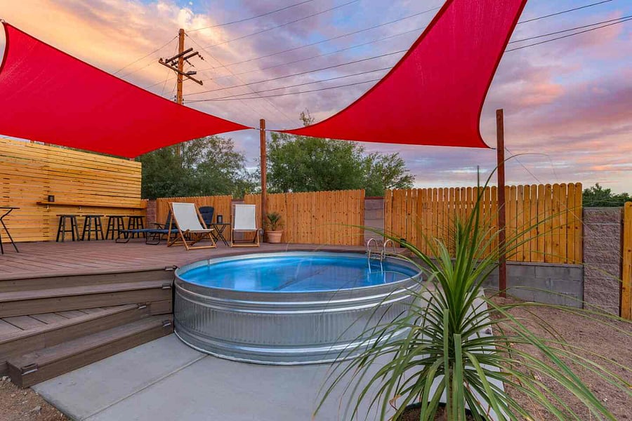 Exterior stock tank pool and deck; heated during the winter if needed!