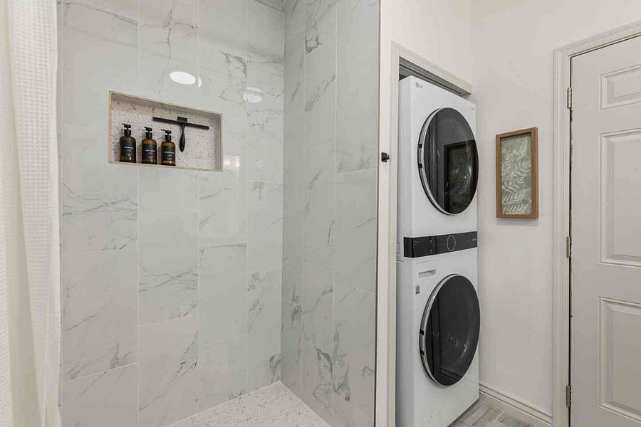 Shower and in-unit laundry machine