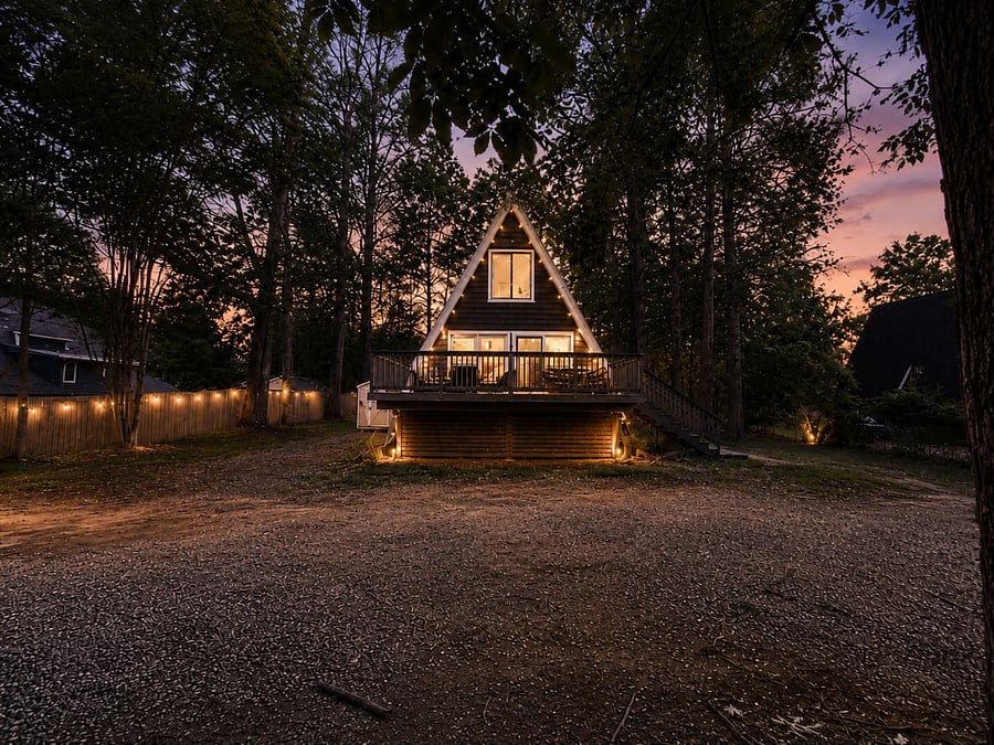The house at dust with string lights