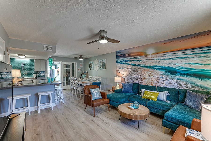 Living, dining and kitchen open concept