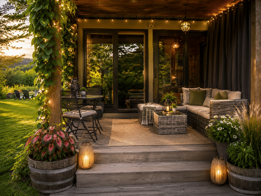 Private back deck in summer