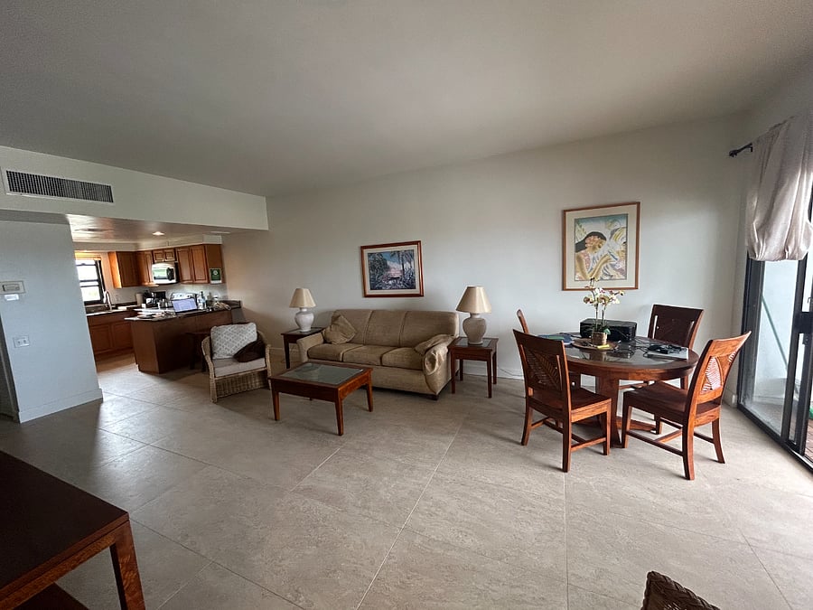 Living room with adjacent dinning room table